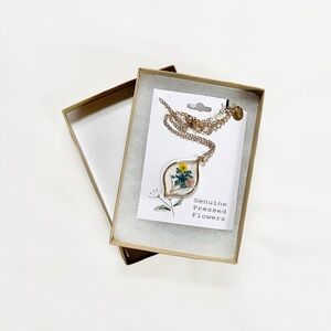 Light Years Marquise Gold Spring Cottage Pressed Flower Pendant Necklace